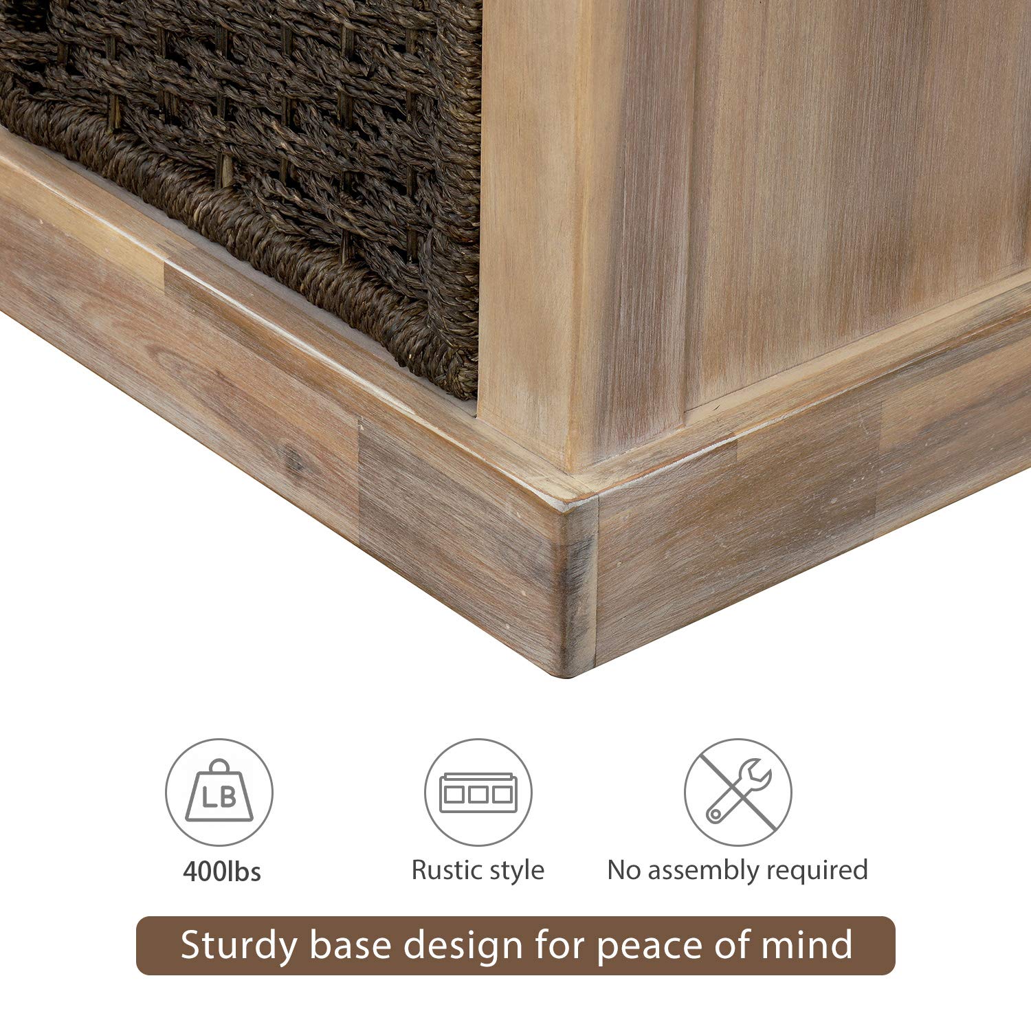 Merax Fully Assembled Entryway Storage Bench with 3 Removable Baskets & Cushion - Shoe Organizer for Hallway, Living Room - Perfect for Small Space Organization & Home Decor