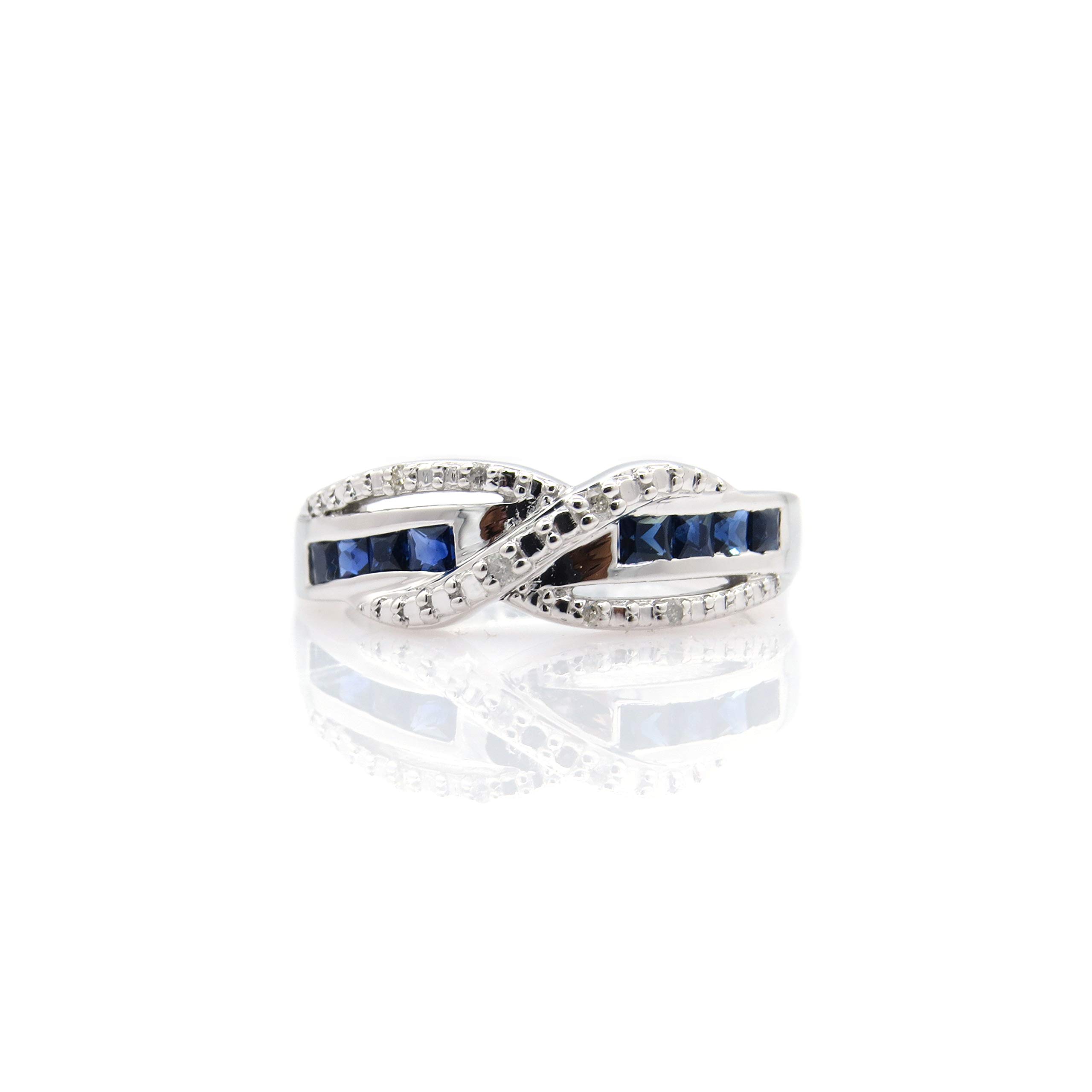 Princess Blue Sapphire & Round White Diamond Engagement Ring for Women - Sterling Silver Swirl Style | Dazzlingrock Collection | Perfect for Proposals, Anniversaries & Special Occasions