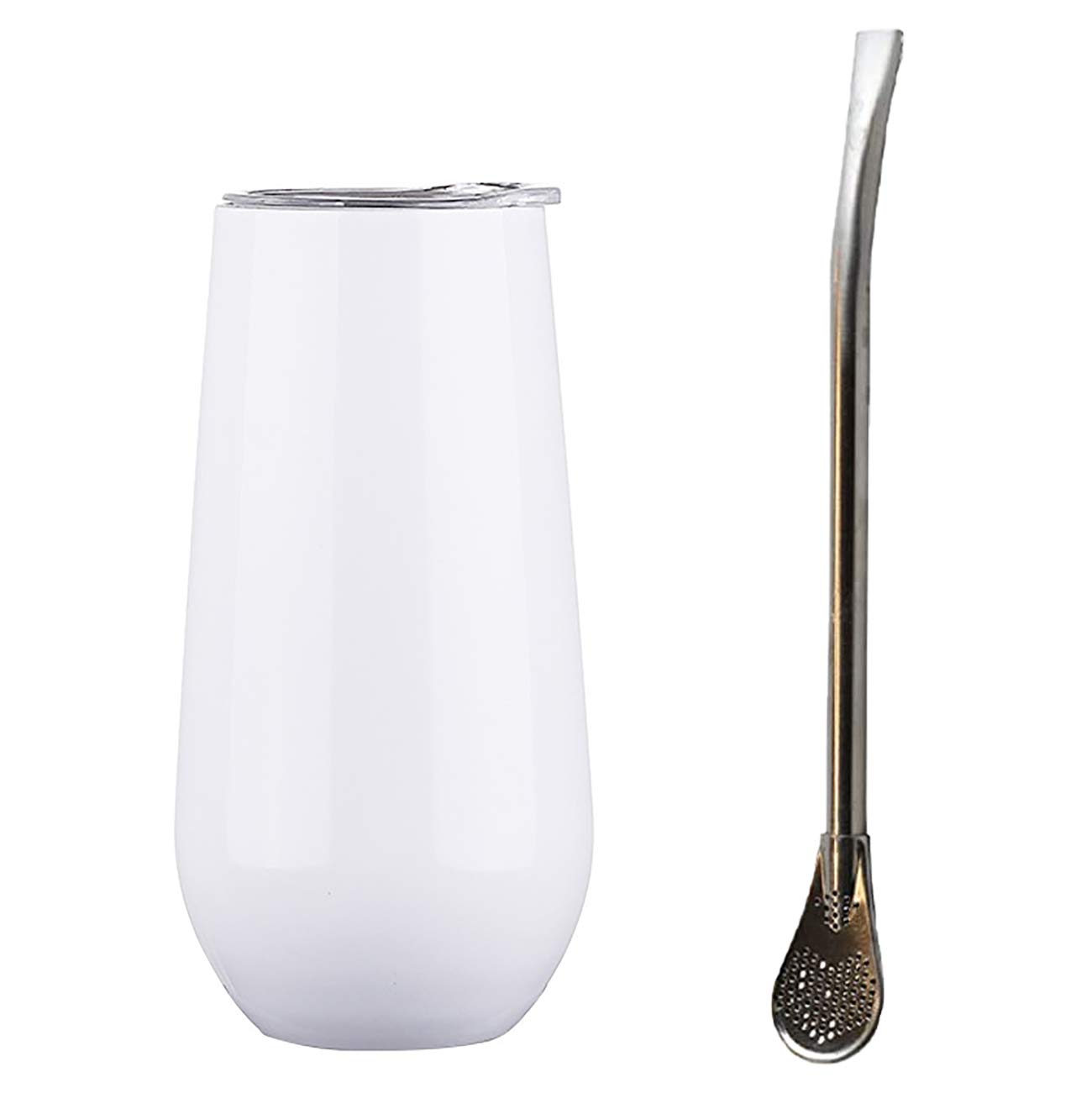 Premium Double Wall Insulated Yerba Mate Gourd Cup with Lid & Bombilla Straw - BPA-Free, Leak-Proof, Heat Retention - Perfect for Outdoor, Camping, Travel & Home Use - White