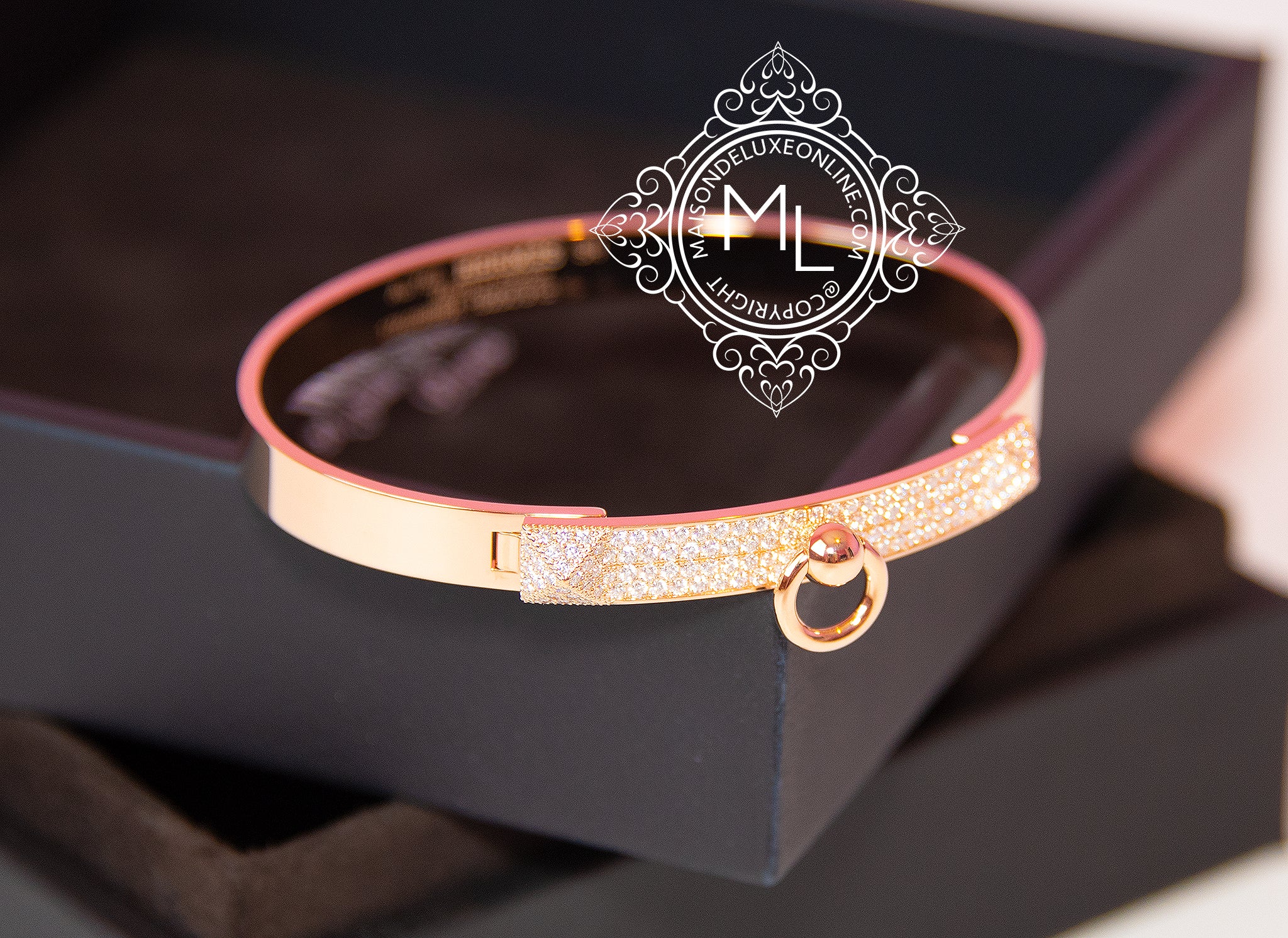 Hermes Rose Gold Diamond Collier de Chien CDC Bracelet - Luxury Designer Cuff Bangle for Women, Perfect for Parties, Weddings & Special Occasions