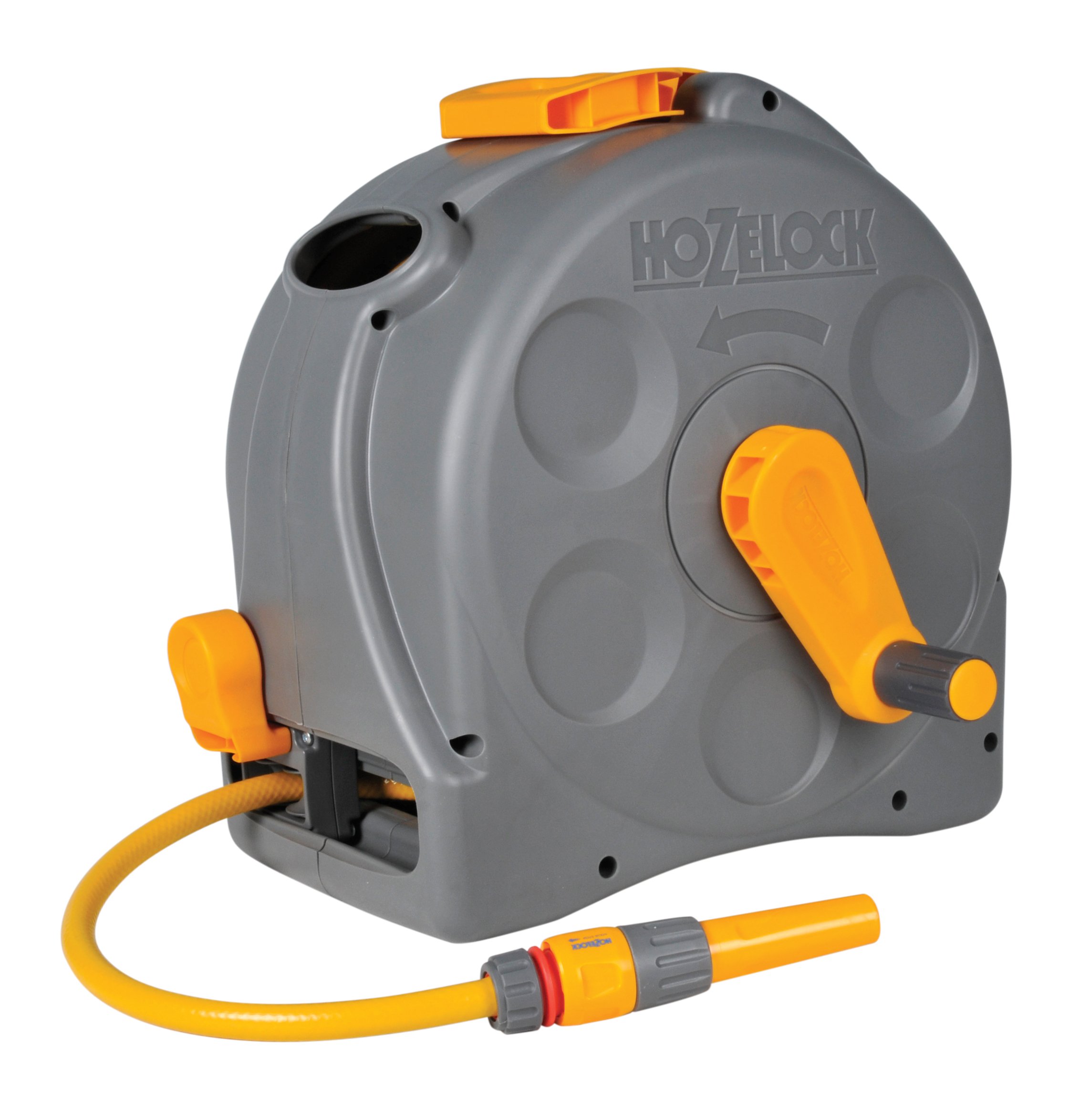 Hozelock 25M 2-in-1 Compact Garden Hose Reel - Portable & Wall Mountable Water Dispenser with Easy Rewind, Includes Spray Lance & Fittings for Lawn, Patio & Car Washing