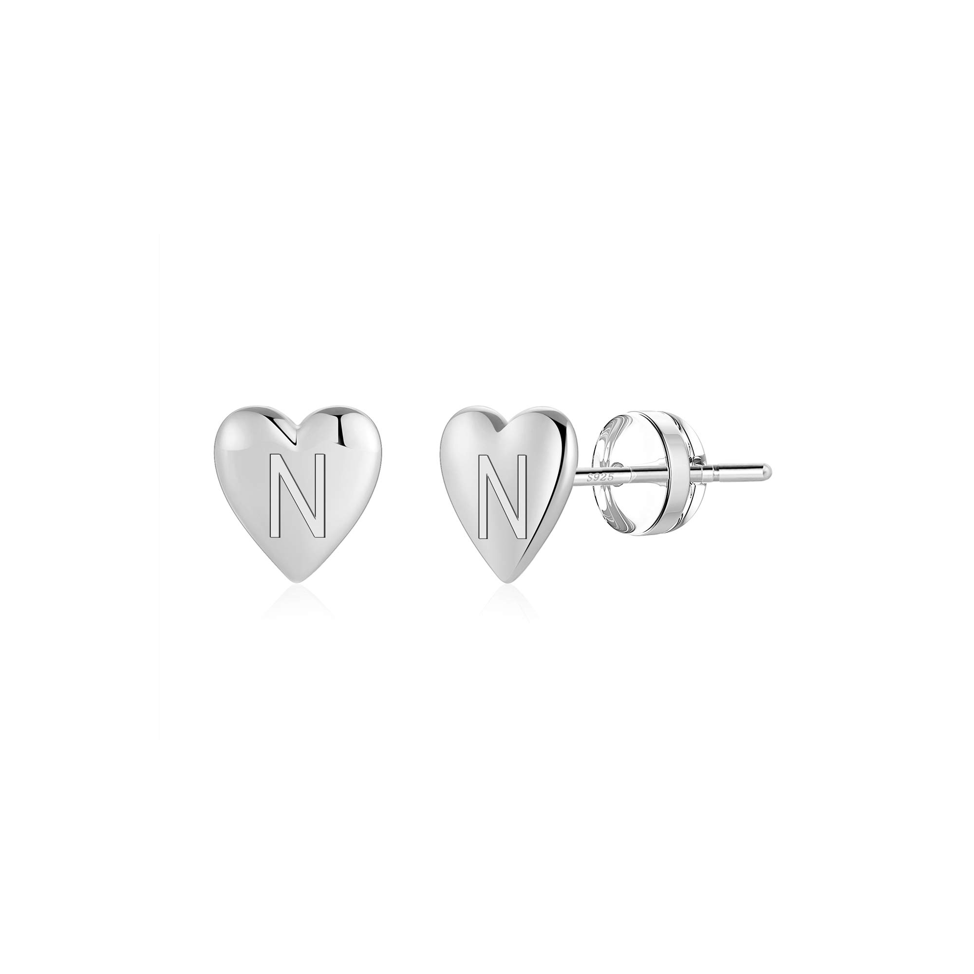 Heart Initial Stud Earrings for Women & Girls - 925 Sterling Silver 14K Gold Plated Hypoallergenic Dainty Letter Earrings - Perfect for Sensitive Ears, Everyday Wear, Gifts & Special Occasions