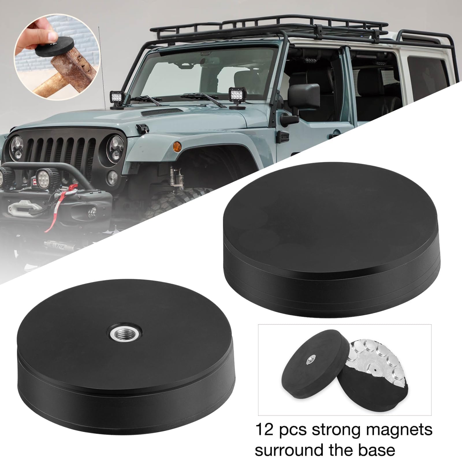 2pcs Magnetic Base Mounting Brackets - Powerful Suction Holder for LED Light Bars, Pods & Off-Road Driving Lights - Perfect for 4x4 Trucks, ATVs & Off-Road Vehicle Lighting Installation