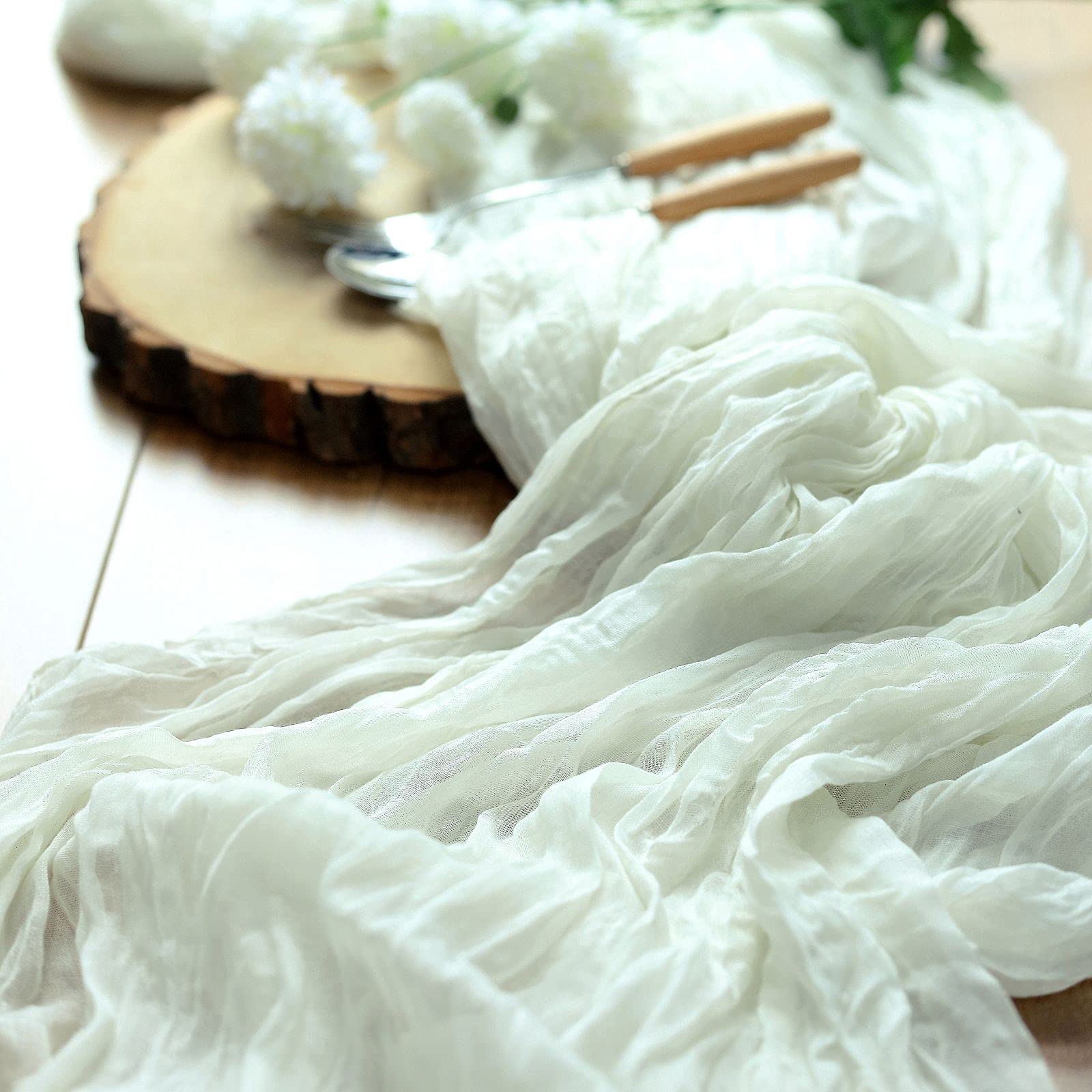 10ft Ivory Cheesecloth Table Runner - Semi-Sheer Gauze Fabric for Weddings, Bridal Showers & Rustic Boho Decor - Perfect for Summer Parties, Dining Table & Event Decorations