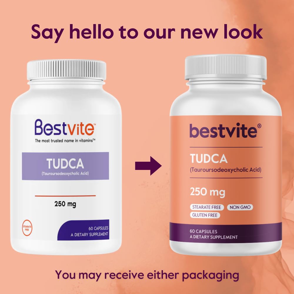 BESTVITE TUDCA 250mg (60 Capsules) - Tauroursodeoxycholic Acid Supplement - No Stearates, Gluten Free, Non-GMO - Supports Liver Health & Digestion - Perfect for Detox & Wellness Routine