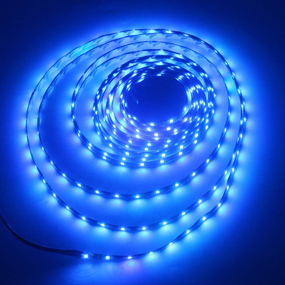 12V DC Flexible LED Strip Lights 16.4ft/5m - 300 Units 3528 LEDs Blue Lighting Tape for Garden, Home, Kitchen, Car, Bar, Party & DIY Decoration | Waterproof & Easy Install