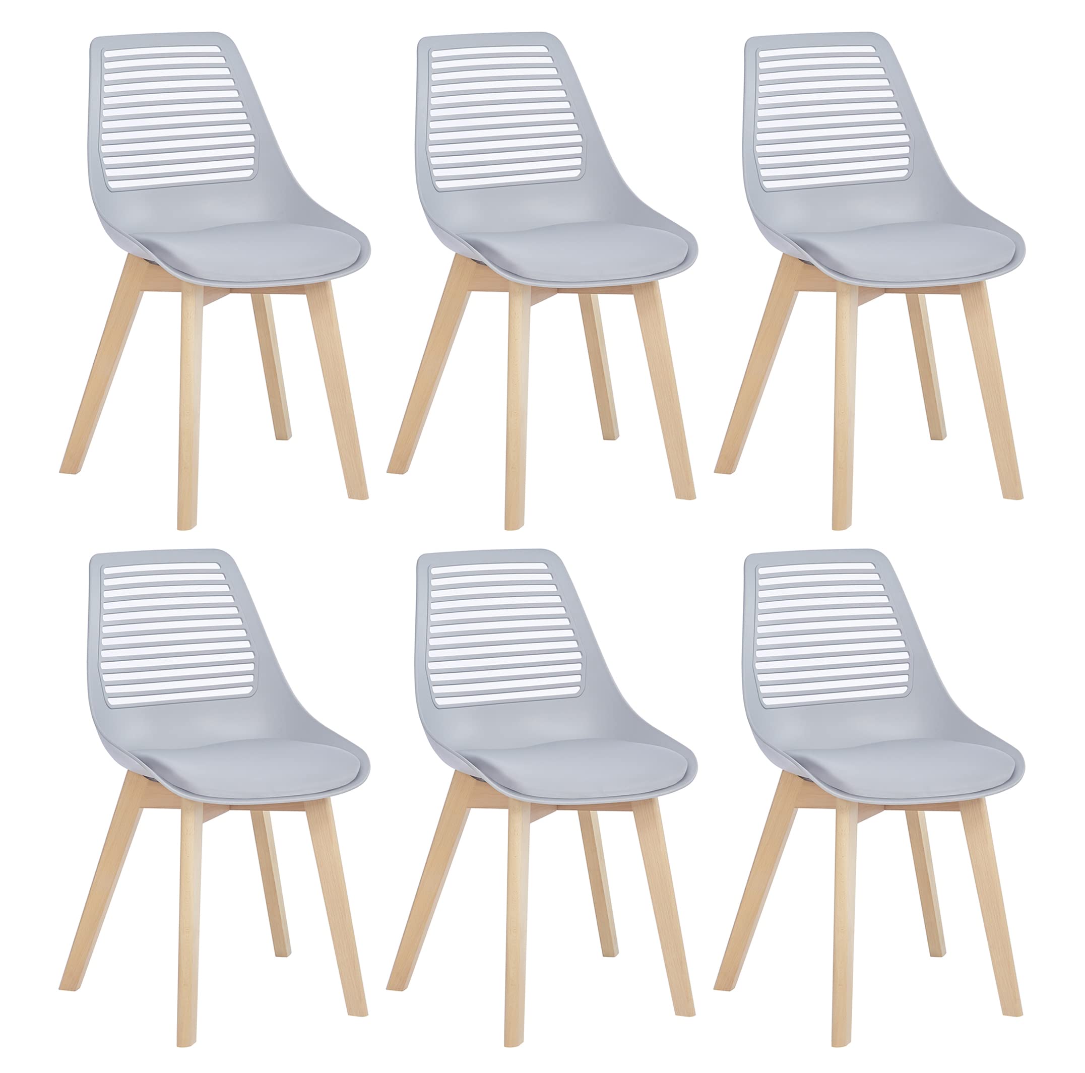 Aaron Living Modern Dining Chairs Set of 6 - Upholstered Gray Seats with Solid Wood Legs & Hollow Back Design for Kitchen, Dining Room & Home Decor