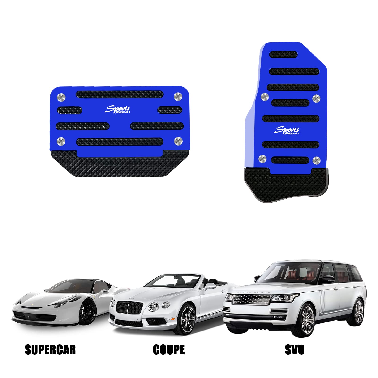2PCS Universal Automatic Transmission Pedal Covers Kit - Aluminum Alloy Non-Slip Brake & Gas Pedal Pads for Cars, SUVs, ATVs (Blue) | Sporty Interior Upgrade for Enhanced Driving Comfort & Safety
