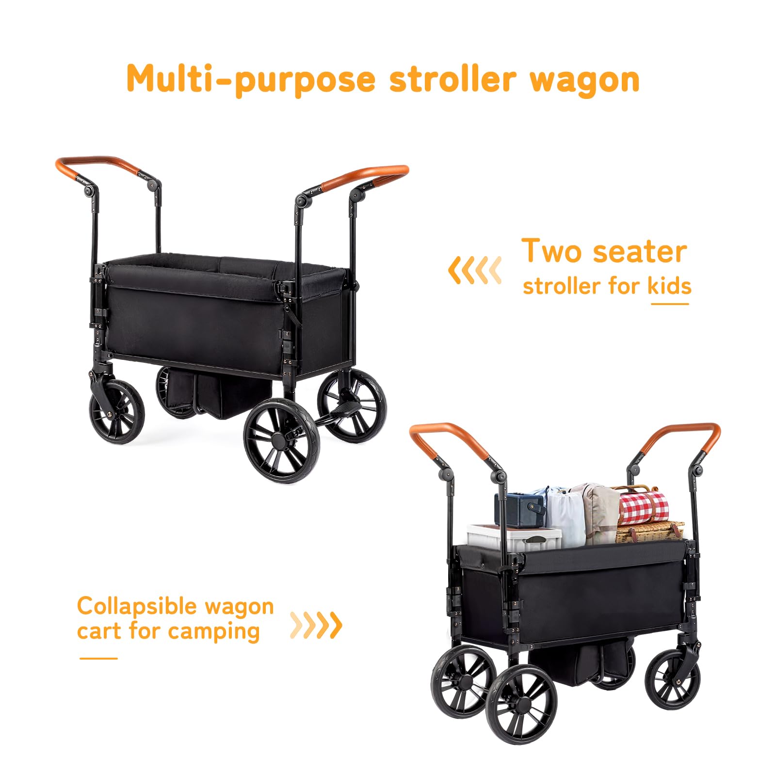 **Lightweight Aluminum Stroller Wagon for 2 Kids – Adjustable Canopy, XL All-Terrain Wheels & Footwell – Perfect for Park Outings, Beach Trips, and Family Adventures**