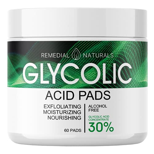 30% Glycolic Acid Exfoliating Pads for Face & Body - Vitamin B5 C E Infused with Green Tea - Gentle Resurfacing Peel & Face Wash - 60 Pre-Moistened Cotton Pads for Deep Cleansing, Brightening & Acne Treatment - Perfect for Daily Skincare Routine & Post-Workout Refresh