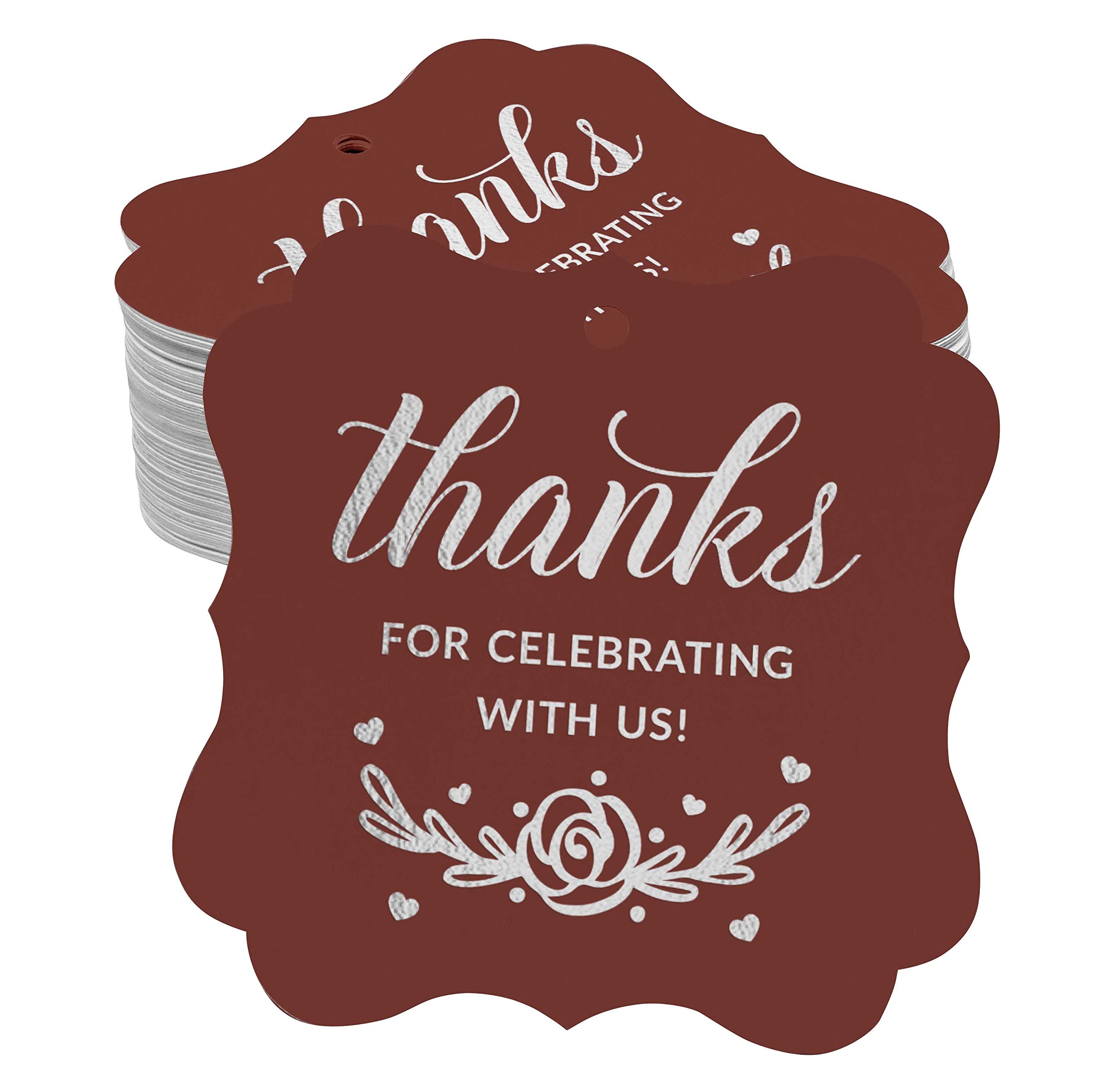 50 Pack Real Silver Foil Bracket-Shaped Gift Tags - Perfect for Bridal Showers, Baby Showers, Weddings & Birthday Favors - Elegant Thank You Tags for Party Decorations & Celebrations