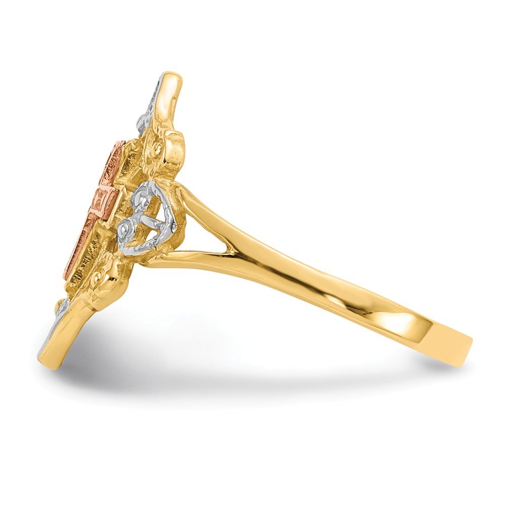 14K Solid Yellow & Rose Gold Cross Ring for Women - Elegant Religious Jewelry Gift for Baptism, Confirmation & Everyday Wear