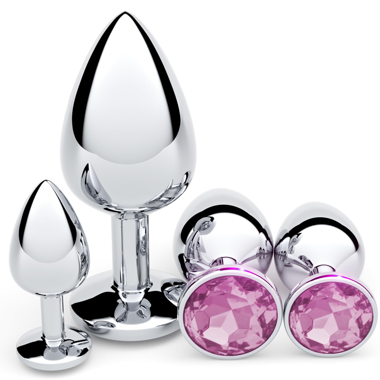 4-Piece Beginner Anal Plug Training Kit - Jeweled Butt Plugs for Women & Men - G-Spot Stimulation Adult Toy Set (Pink) - Perfect for Couples Play & Solo Exploration