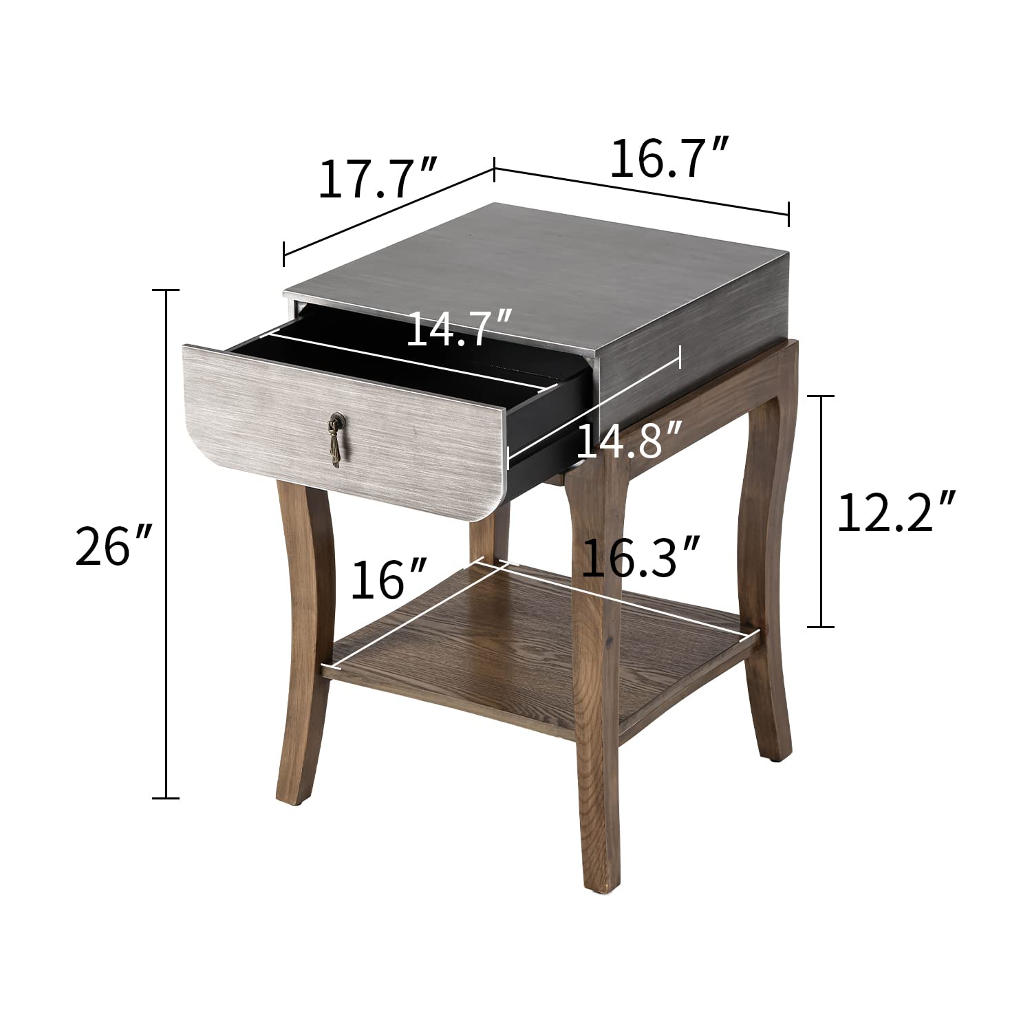 SUNBUEY Classic Wood Nightstand with Drawer & Open Shelf - MDF Bedside End Table, Dark Gray/Rustic Brown - Perfect for Bedroom, Living Room, Office & Guest Room Storage Solutions