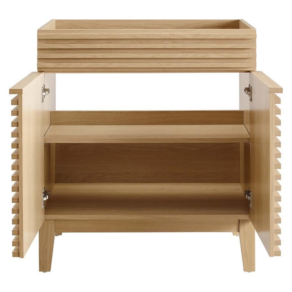 Modway Render 30 Inch Oak Bathroom Vanity with Mirror - Modern Single Sink Cabinet for Bathroom Remodel (Sink Basin Not Included) | Perfect for Small Bathrooms, Powder Rooms & Home Renovations