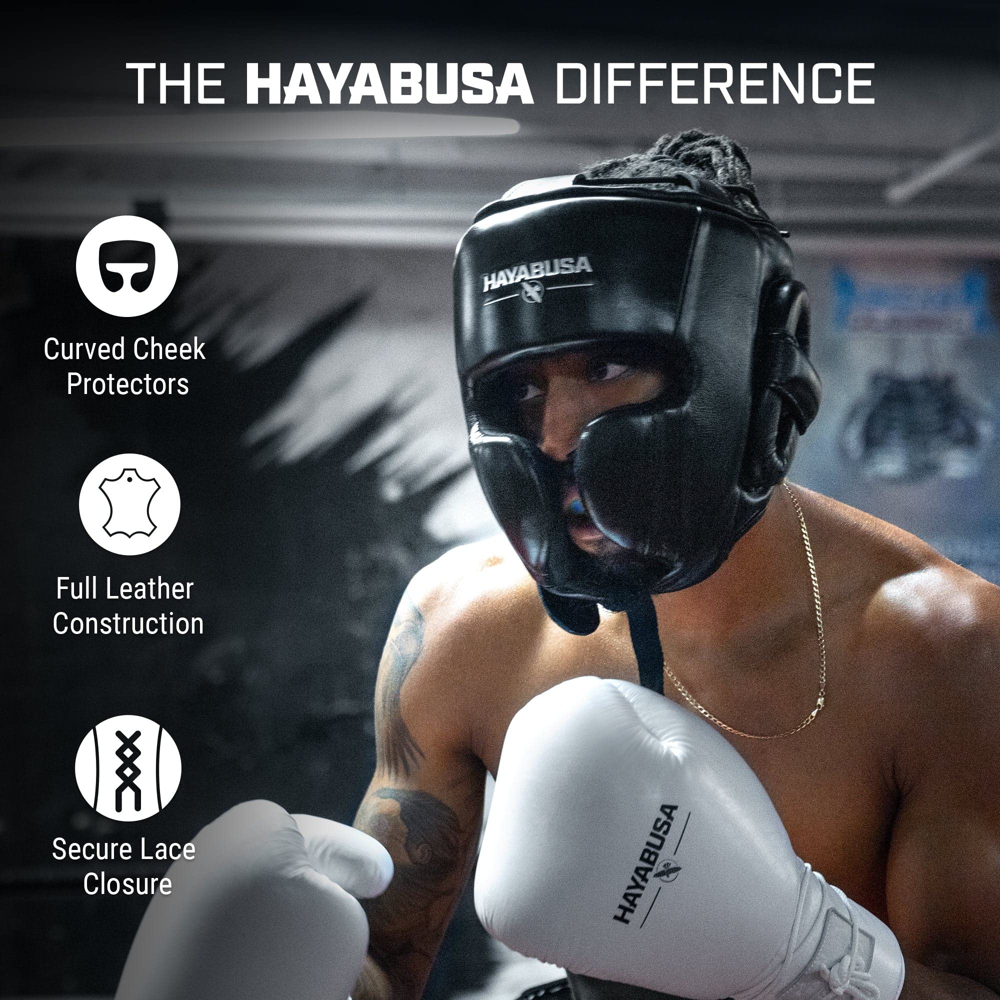 Hayabusa Pro Leather Boxing Headgear - Adjustable One Size, Premium Black for Sparring & Training - Ideal for Boxing, MMA, Kickboxing & Martial Arts Practice