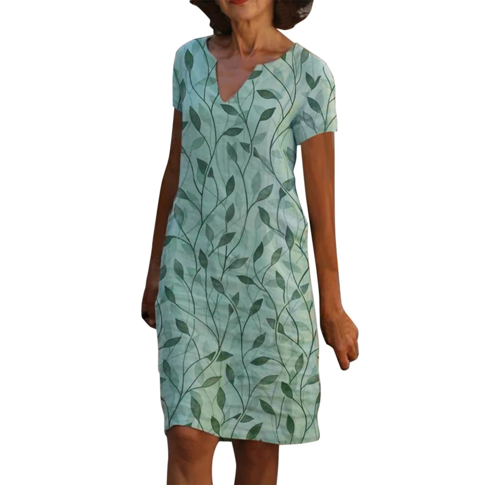 Women's Summer Casual Dress - Short Sleeve V-Neck Loose Comfortable Flowy Dress for Spring & Summer | Perfect for Beach, Vacation, Date Night & Everyday Wear