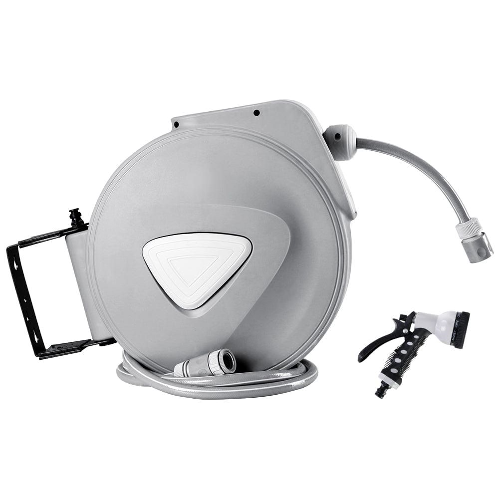 20M Retractable Water Hose Reel with Auto Rewind - Heavy Duty Expandable Garden Hose Storage with Spray Gun - Perfect for Lawn Care, Car Washing, and Outdoor Cleaning