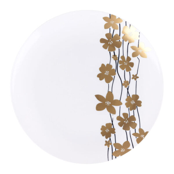 Elegant Black and Gold Round Plastic Plates - 10 Inch Disposable Party Dinnerware for Weddings, Birthdays, and Special Events - Durable and Stylish for Indoor/Outdoor Use