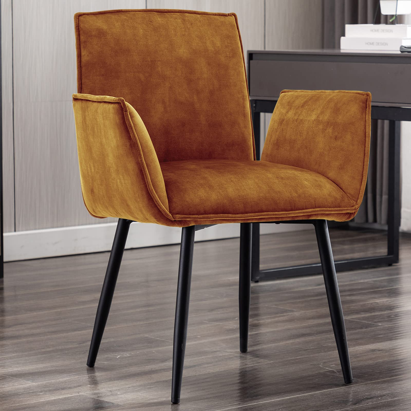 Duhome Velvet Accent Chair - Modern Office Desk Chair, Dining Chair & Living Room Chair for Bedroom, Study - Soft Yellow Upholstery - Perfect for Home Office, Lounge & Small Spaces