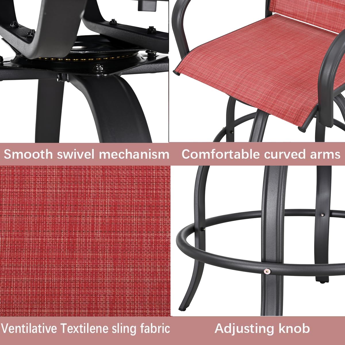 9-Piece Outdoor Patio Swivel Bar Stool Set with 3 Glass Top Tables - All-Weather Bistro Height Dining Chairs for Backyard, Poolside & Restaurant Use (Red) - PatioFestival Durable Patio Furniture