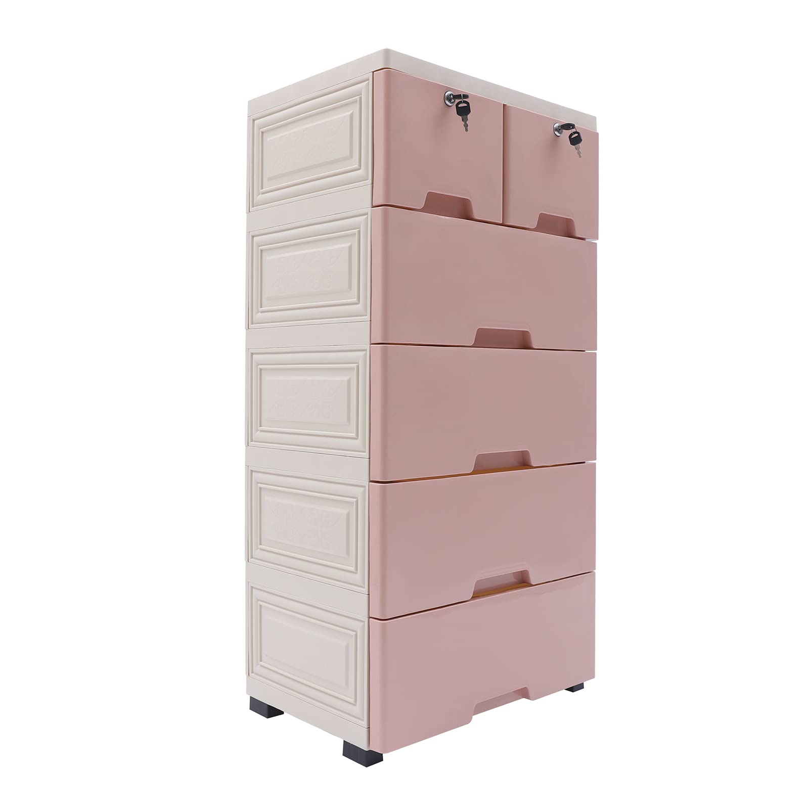 Eapmic 6-Drawer Plastic Storage Cabinet, Tall Standing Dresser with Organizer for Closet, Bedroom, Office & Playroom - Pink | Space-Saving Nightstand & End Table for Small Spaces