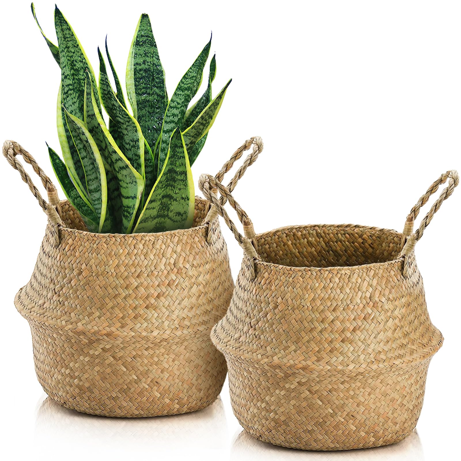 Yesland 2-Pack Woven Seagrass Baskets with Handles - Storage for Laundry, Plants & Picnic