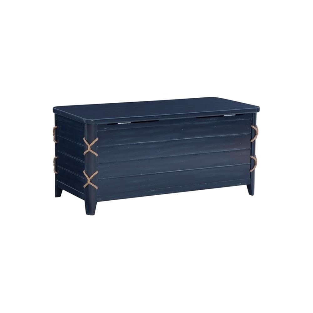 BOWERY HILL Modern Wood Rope Cedar Lined Storage Chest - Blue Decorative Trunk for Bedroom, Living Room & Nursery Organization | Rustic Home Decor Storage Solution