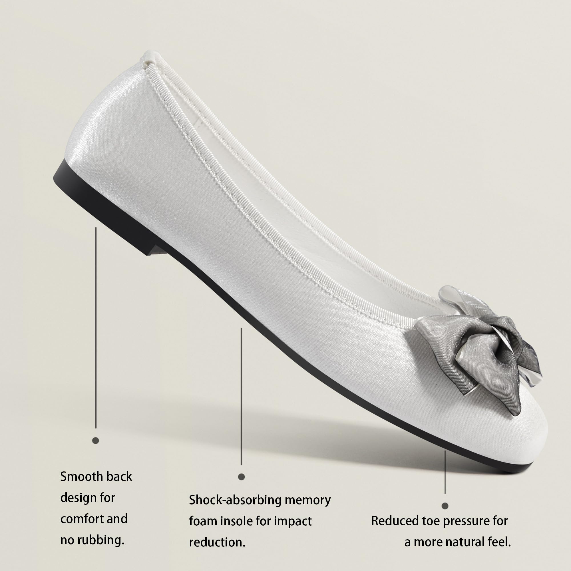 Women's Elegant Square Toe Ballet Flats - Satin Mary Jane Shoes with Bowknot for Work, Wedding & Party Occasions