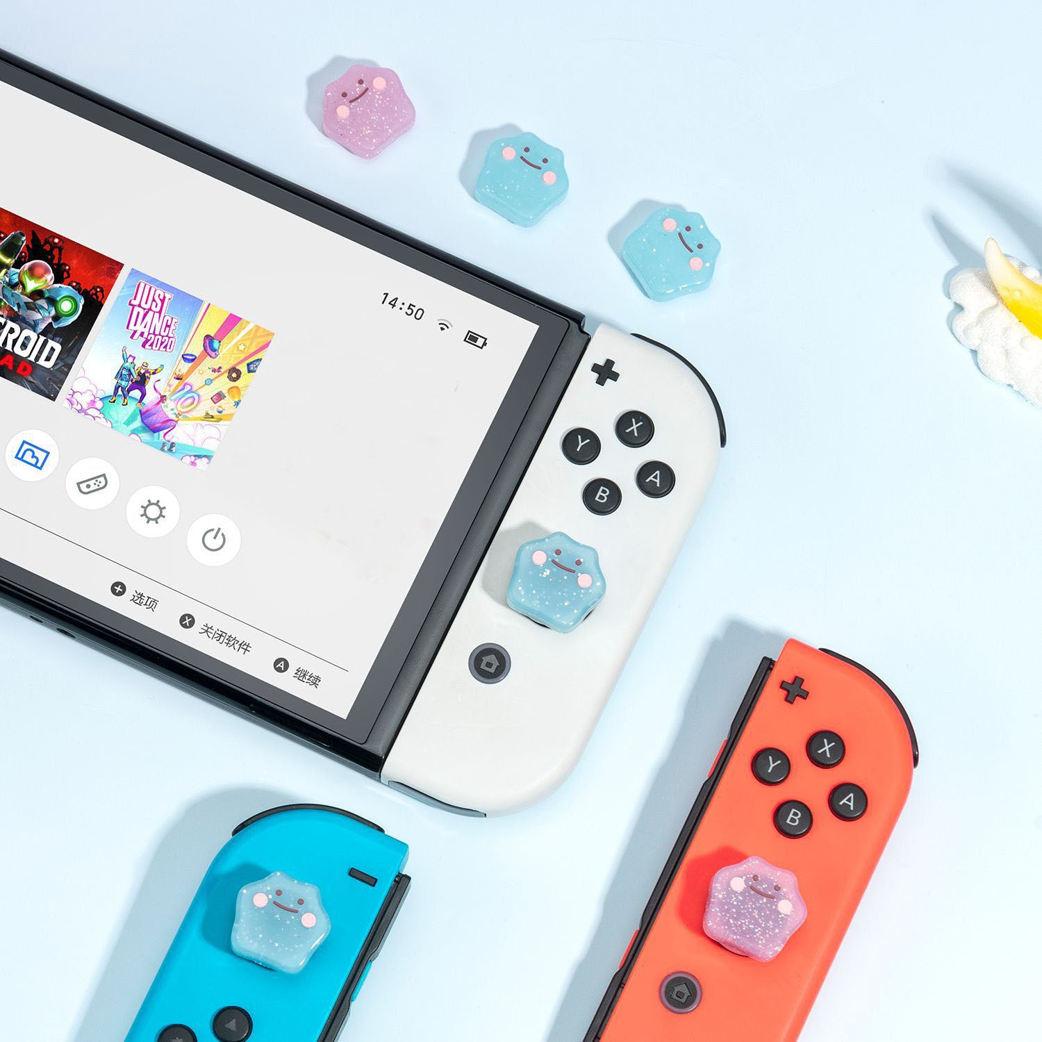 Glitter Ditto Thumb Grips for Nintendo Switch Joy-Con Controllers - Cute & Comfortable Gaming Accessories for Kids & Adults - Perfect for Long Gaming Sessions & Party Play