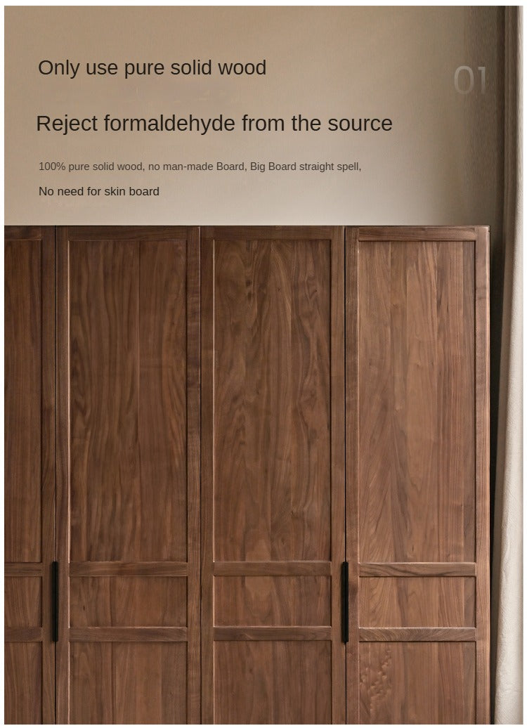 Modern Solid Black Walnut Wood Wardrobe - Stylish & Minimalist Closet Organizer for Bedroom, Walk-in Closet, or Guest Room Storage