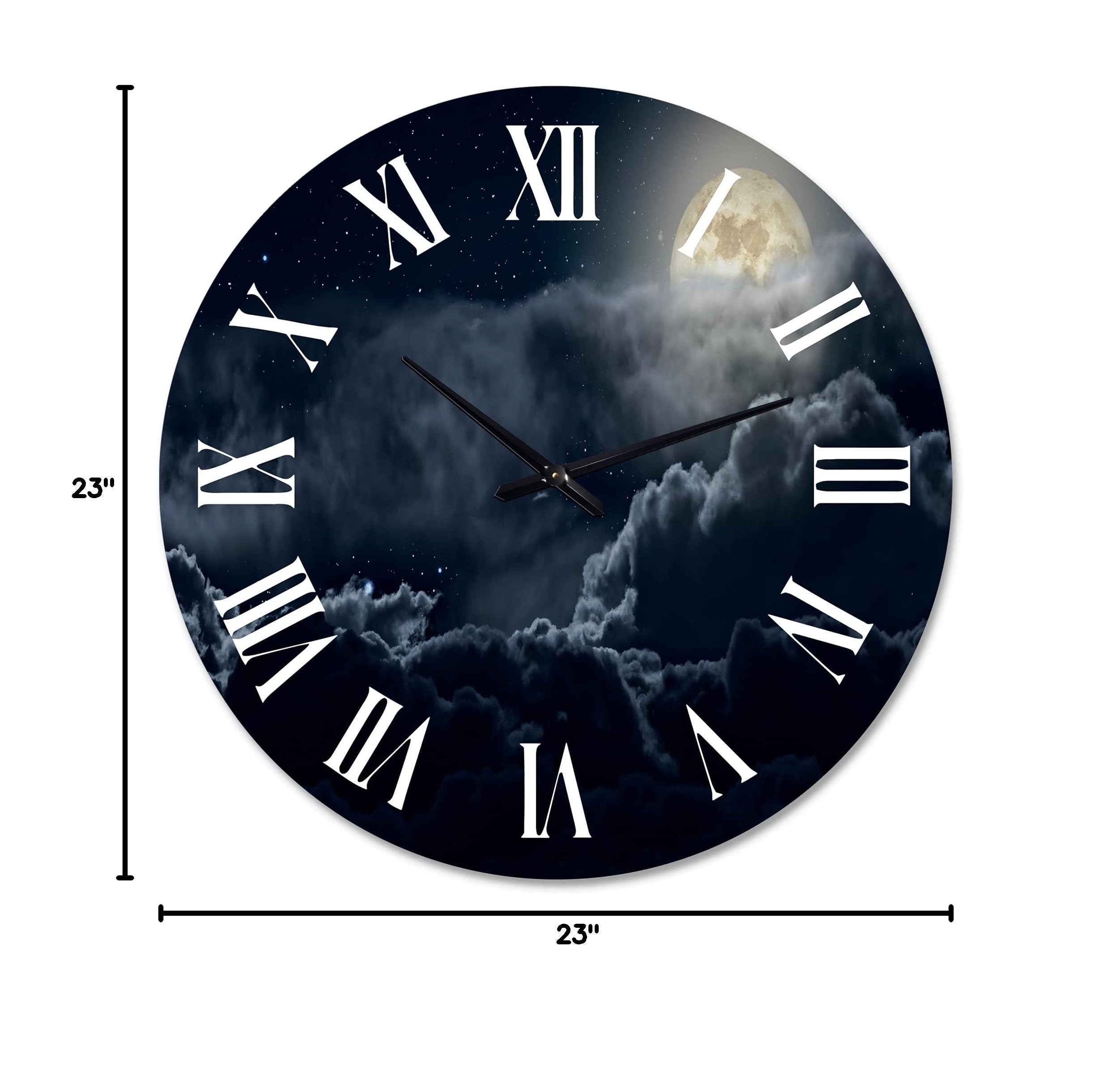 Large Nautical Coastal Wall Clock - Cloudy Full Moon Night Astrology Design for Home & Office Decor | Perfect for Beach House, Living Room, Bedroom