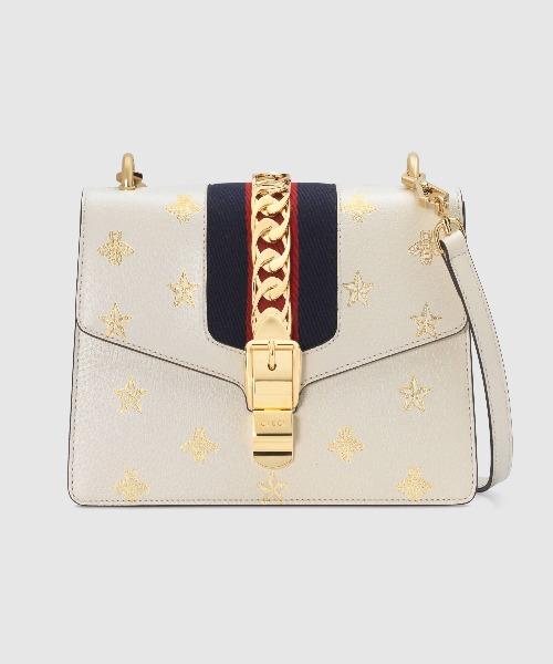 Gucci Sylvie Bee Star Small Shoulder Bag in White | Luxury Designer Crossbody Purse for Women | Perfect for Date Night, Parties & Special Occasions