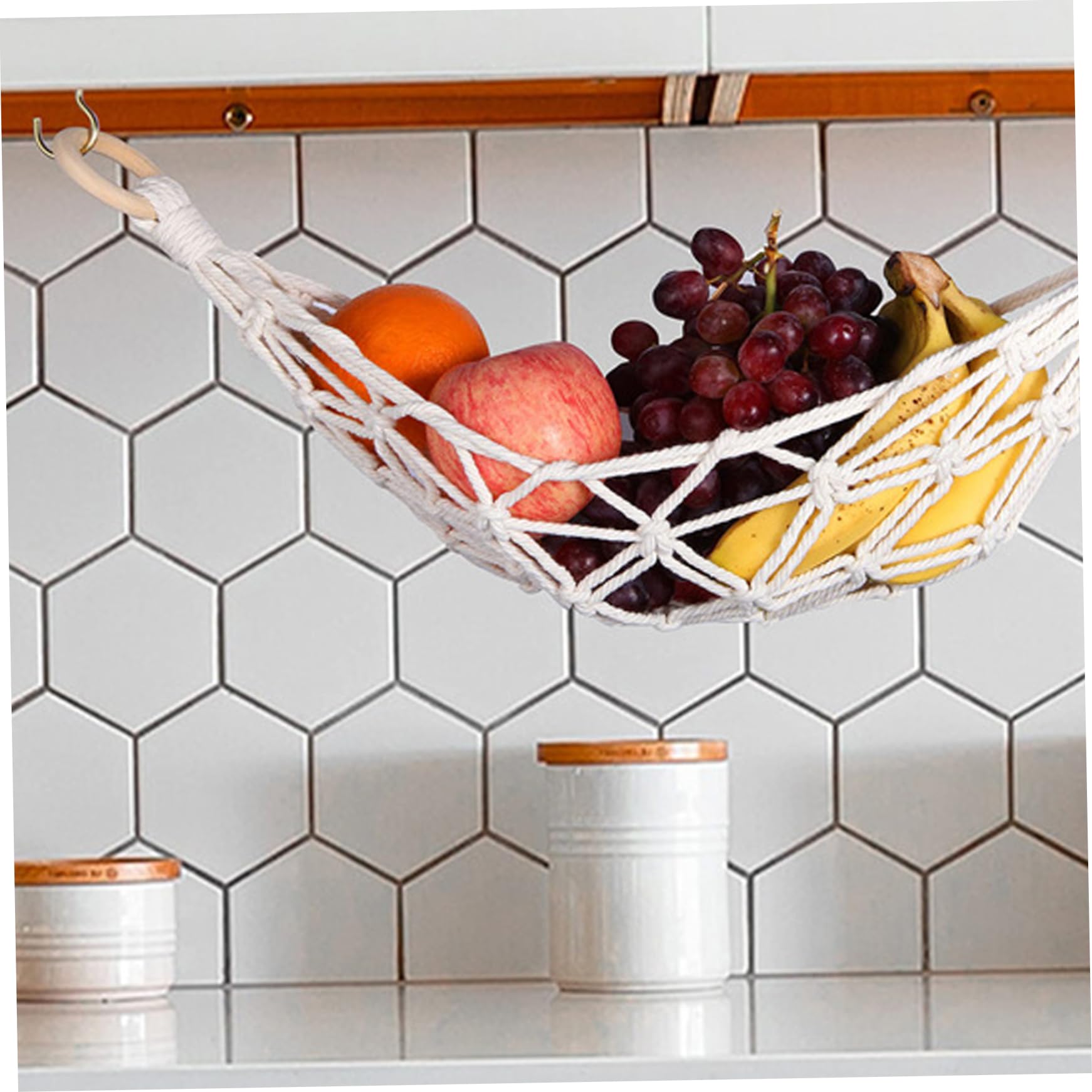 1PC Large Macrame Under Cabinet Hanging Fruit Hammock - Space Saving Banana & Veggie Basket for Kitchen, Pantry Organization - Perfect for Storing Fruits, Vegetables, Kitchen Decor & Small Items