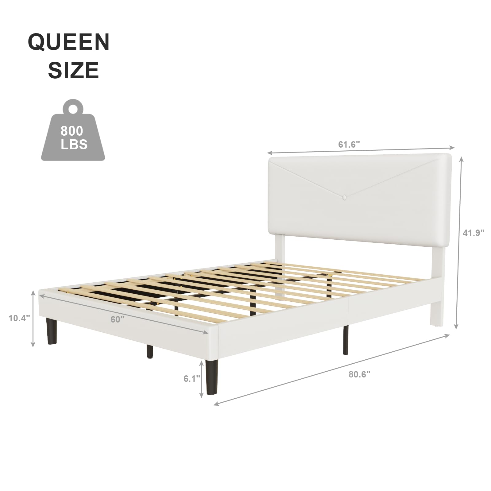 Flolinda Queen Size Velvet Bed Frame - Button Tufted Upholstered Platform Bed with Headboard | Sturdy Wooden Slats & Mattress Foundation | No Box Spring Needed | Easy Assembly | White | Perfect for Modern Bedrooms & Guest Rooms