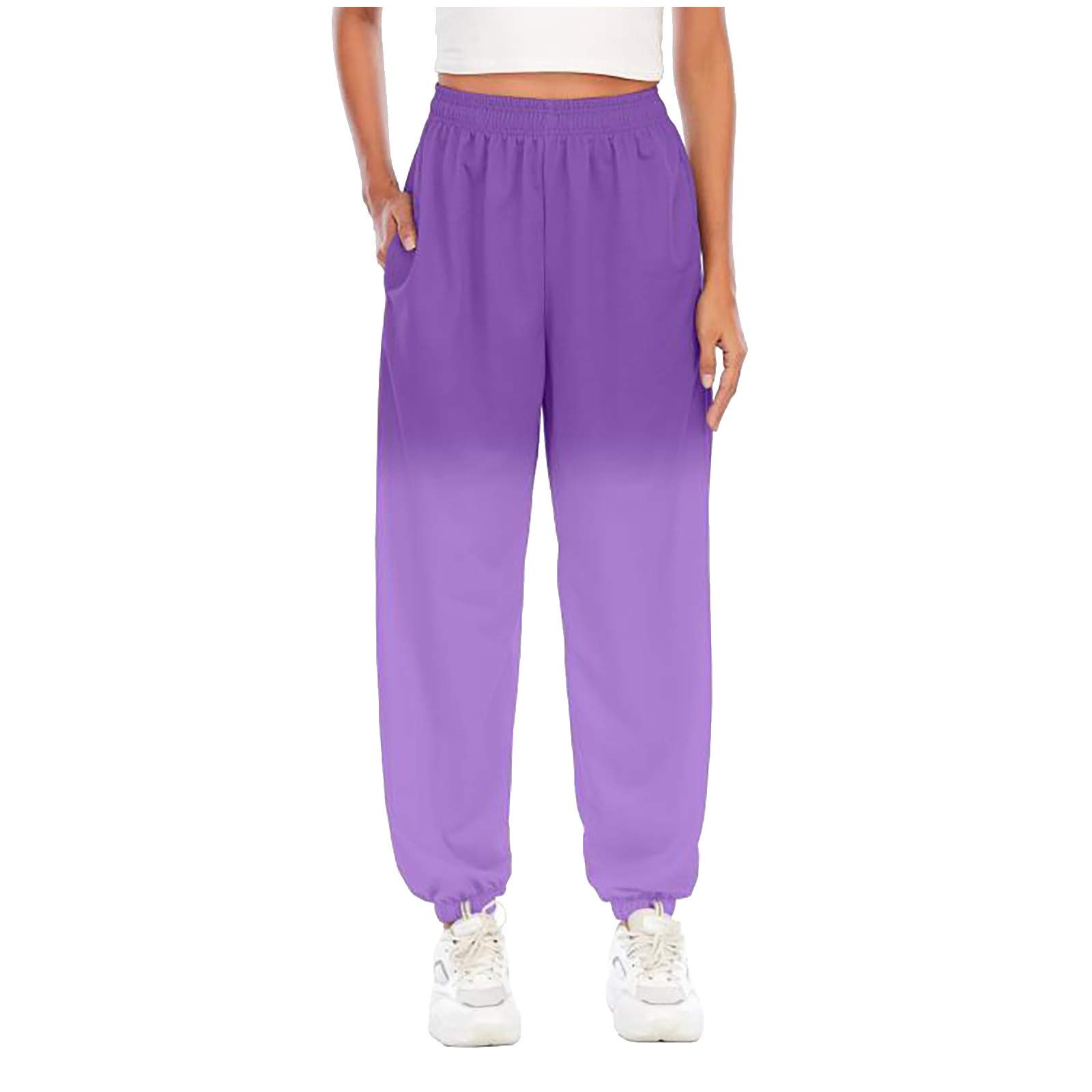 Women's Elastic Waist Baggy Sweatpants - Gradient Print Jogger Pants for Lounge & Casual Wear - Comfortable Long Pants for Yoga, Running, and Everyday Use
