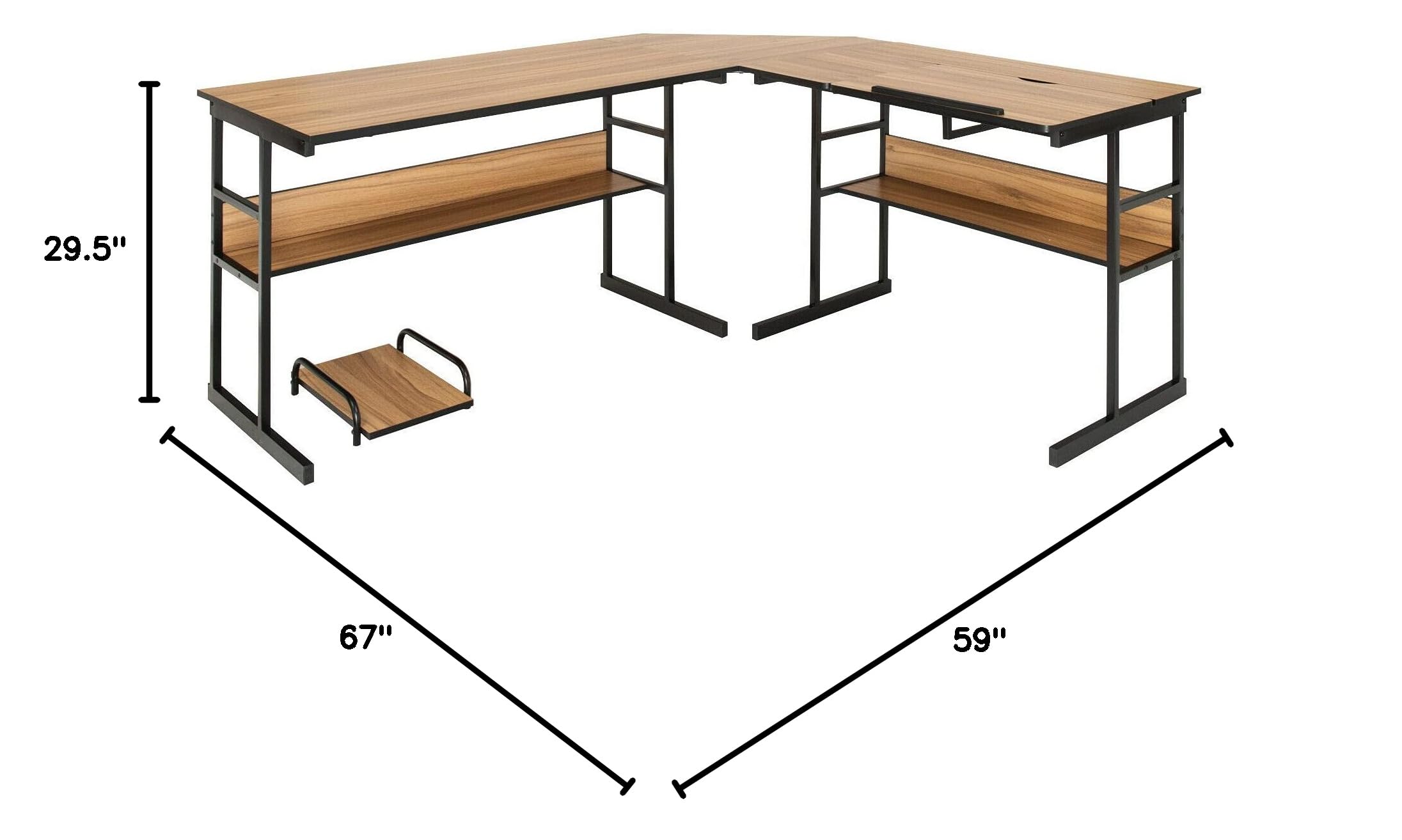 Ergonomic Walnut L-Shaped Corner Desk with Adjustable Tilt Top - Home Office Computer Workstation, Study Table with 2 Open Bookshelves for Laptop, Writing & Drawing - Perfect for Small Spaces, Gaming Setup & Artist Studio