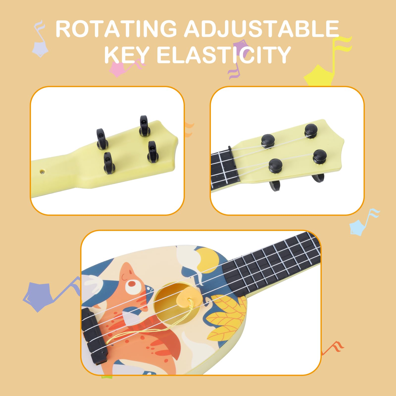 YOLOPLUS+ 17 Inch Kids Ukulele Toy with 4 Steel Strings & Pick - Early Learning Musical Instrument Gift for Preschool Children (Yellow) | Perfect for Birthday Gifts, Music Education & Toddler Playtime
