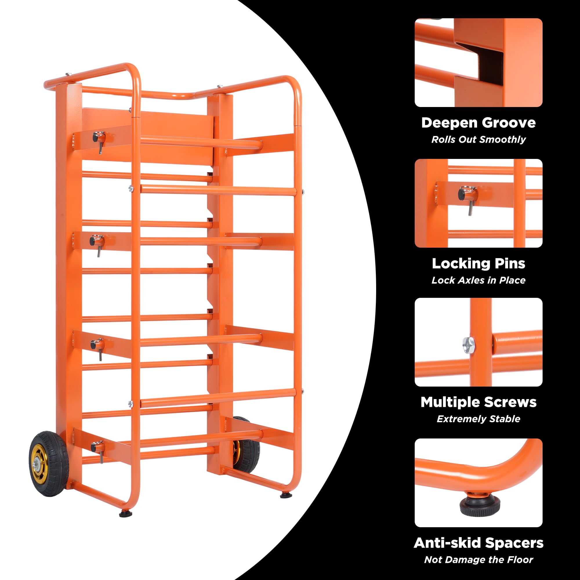 Heavy Duty Wire Spool Rack with 11 Rods & Wheels - Multi-Spool Cable Caddy Cart for Efficient Workplace Organization - Perfect for Electricians, Construction Sites & DIY Projects