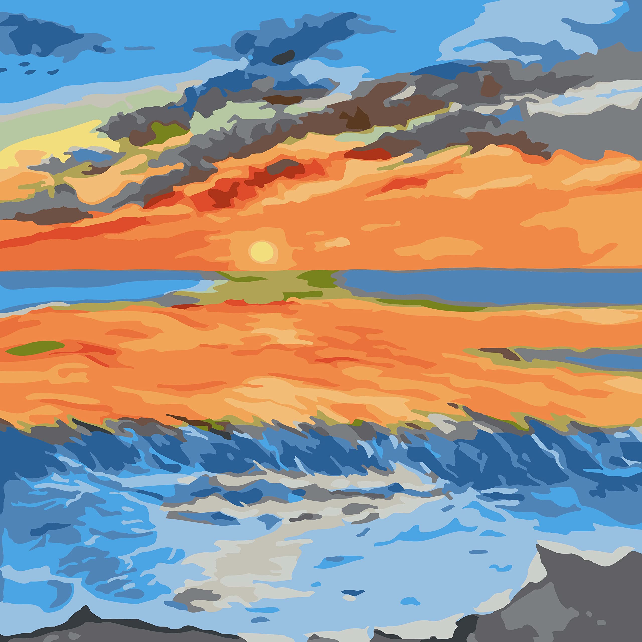 Beach Paint by Numbers Kit for Adults - 16x16 Inch DIY Acrylic Painting on Canvas - Relaxing Art Therapy & Home Decor for Living Room, Bedroom, or Office