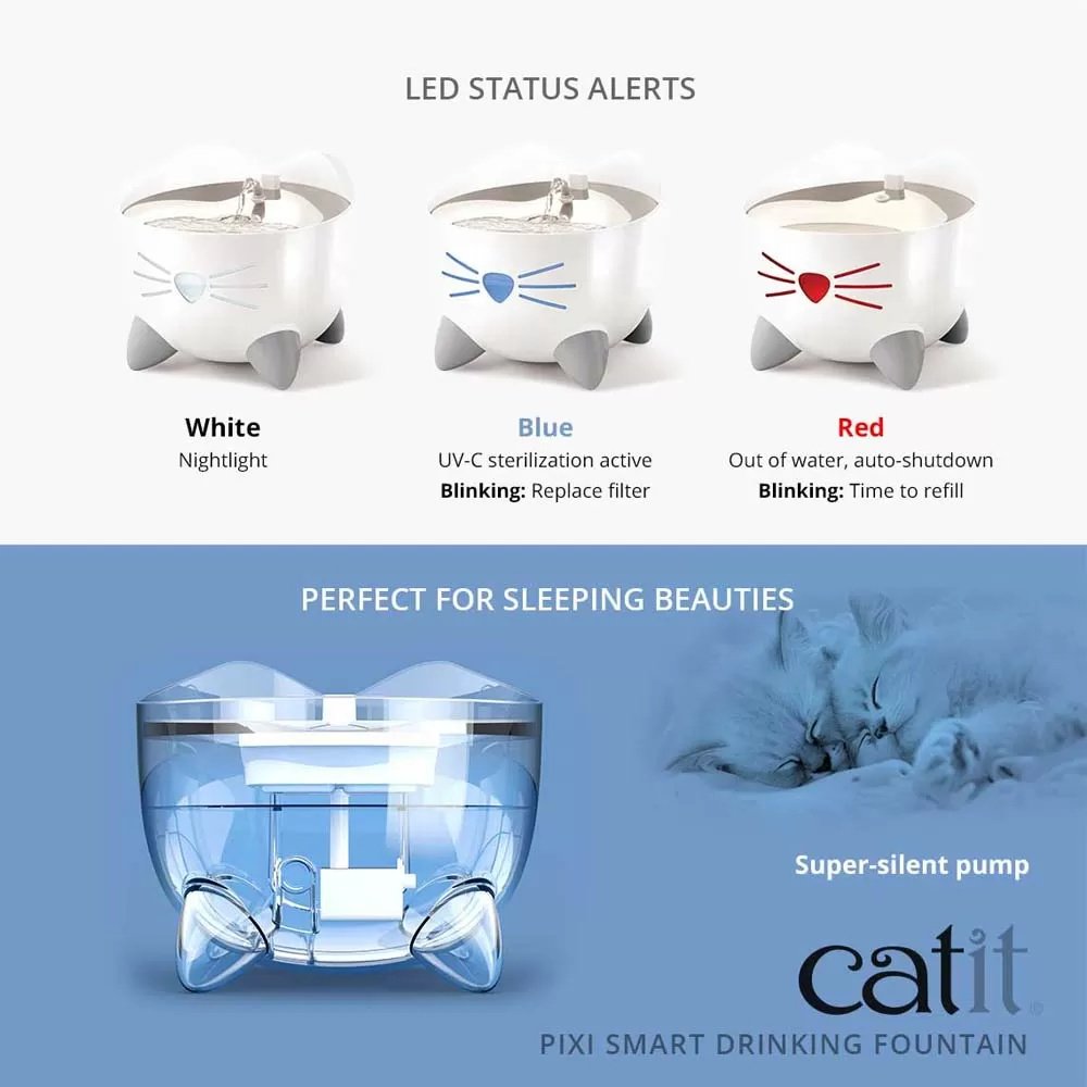 Catit Pixi Fountain - Automatic Cat Water Fountain with Triple Filtration for Fresh Drinking Water - Perfect for Home, Office, or Multi-Cat Households