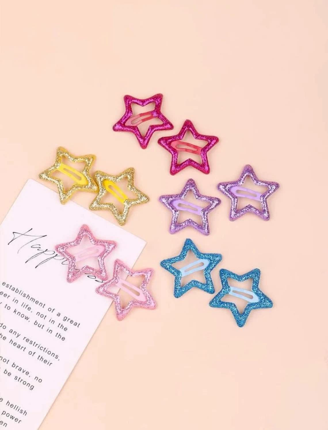 SPARKLING DAZZLE® 10-Piece Multicolor Glitter Hair Clips - Star Shaped Barrettes for Baby Girls, Teens & Women - Perfect for Parties, School & Daily Styling