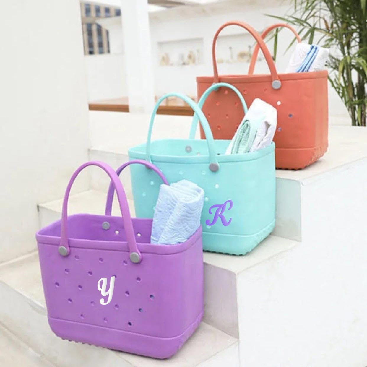 3PCS Large Letter Charms for Bogg Bags - Beach Bag Decor (Purple, T)