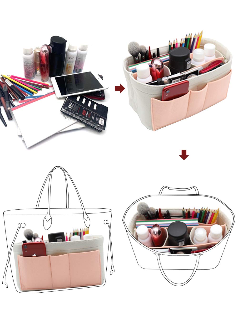 LEXSION Felt Insert Bag Organizer - Purse Organizer for Handbags, Fits Louis Vuitton Speedy & Neverfull - Perfect for Travel, Work & Daily Organization
