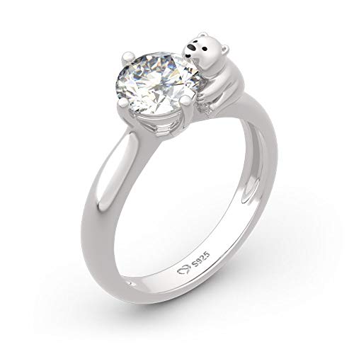 Jeulia Polar Bear Inspired Round Cut Sterling Silver Ring - Elegant Engagement & Promise Ring for Women, Anniversary, Birthday Gift for Wife/Girlfriend with Jewelry Box - Perfect for Proposals, Weddings & Special Occasions
