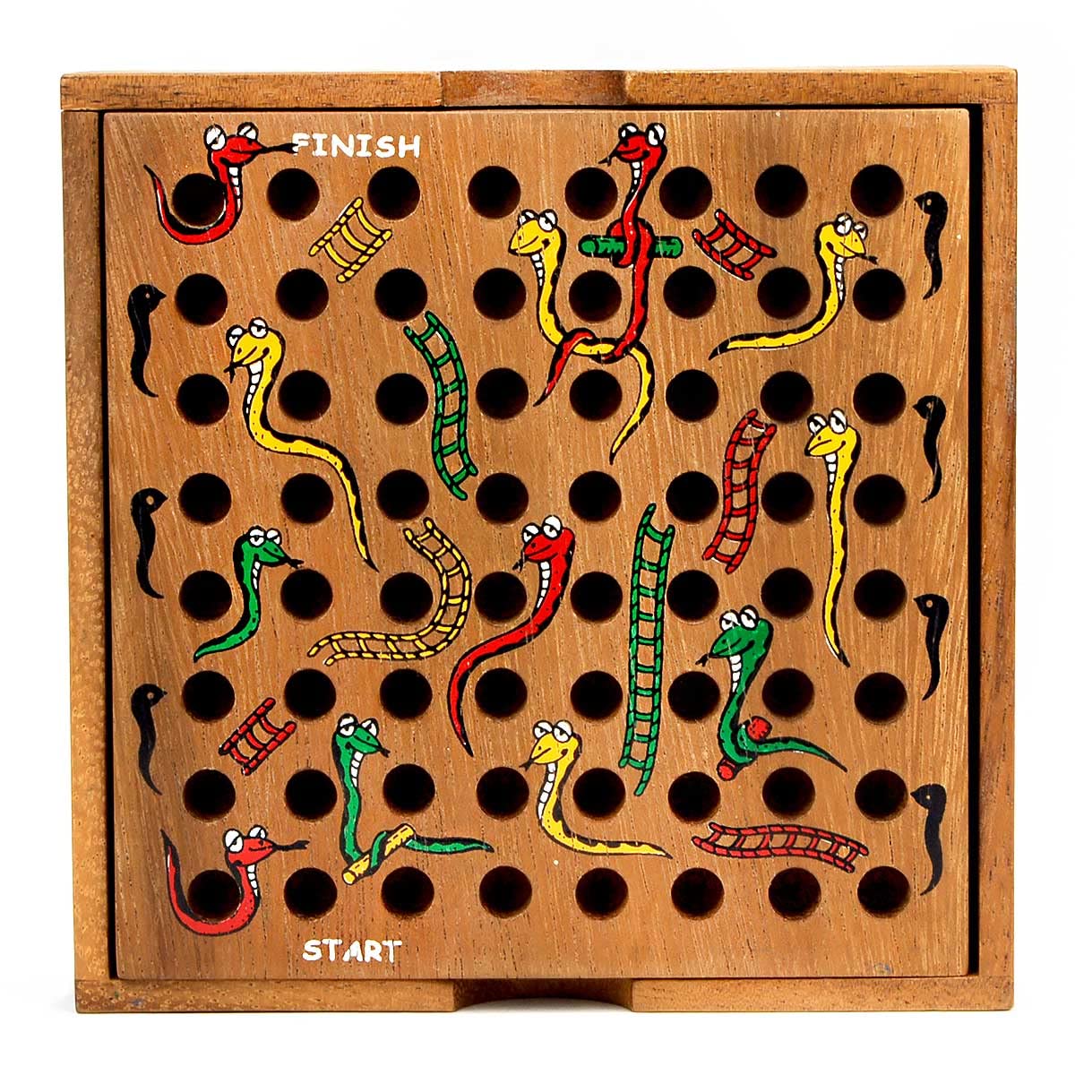 Premium Wooden Snakes and Ladders Board Game - Classic Strategy Game for 2-4 Players - Compact Travel Version - Perfect for Family Game Nights, Kids' Parties & Road Trips