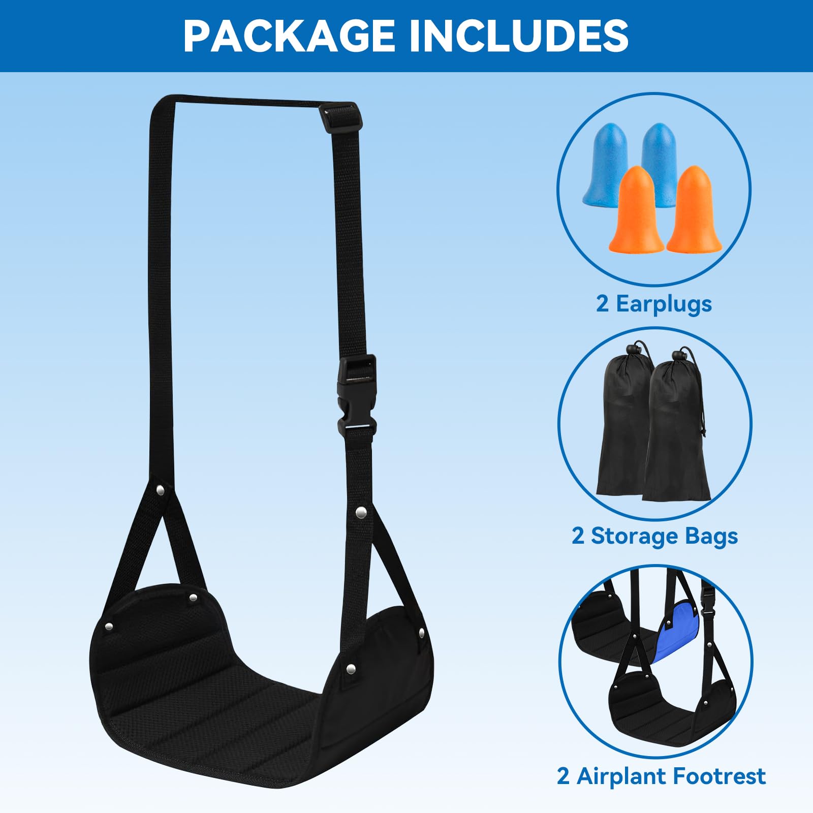 2 Pack Airplane Foot Hammock - Adjustable Portable Foot Rest & Leg Sling for Long Flights | Travel Essentials for Comfortable Plane Rides, Perfect for Business Travelers and Vacationers