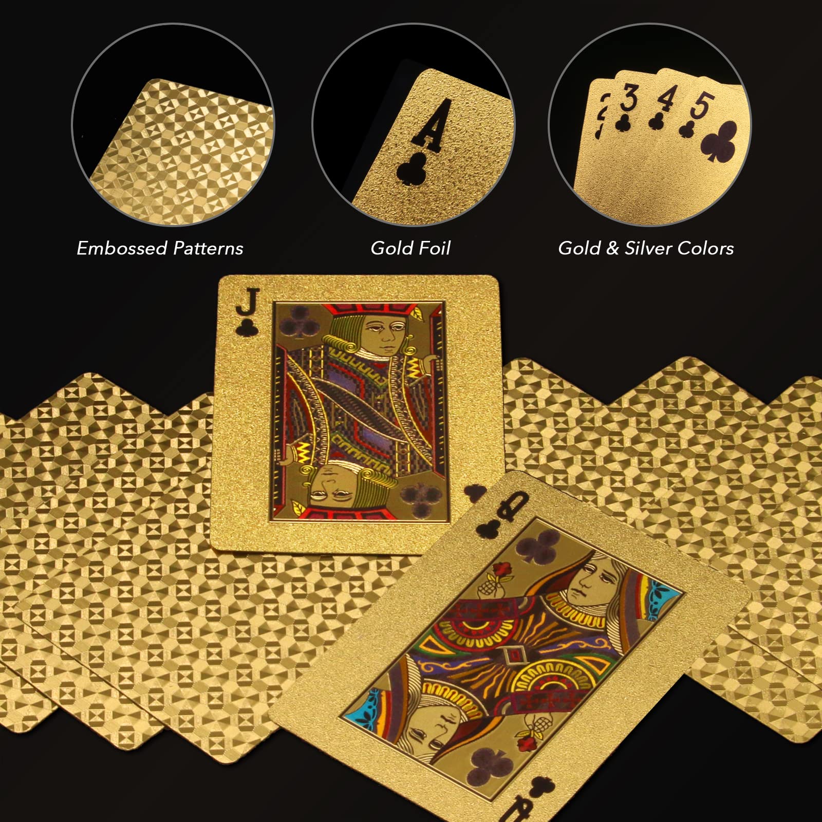 Premium INTEGEAR 2 Decks Gold 3D Embossed Poker Cards - Waterproof Plastic PET Playing Cards for Magic Tricks, Casino Games & Party Decorations | Luxury Gift & Reusable Card Deck for Poker Nights, Cardistry & Family Gatherings