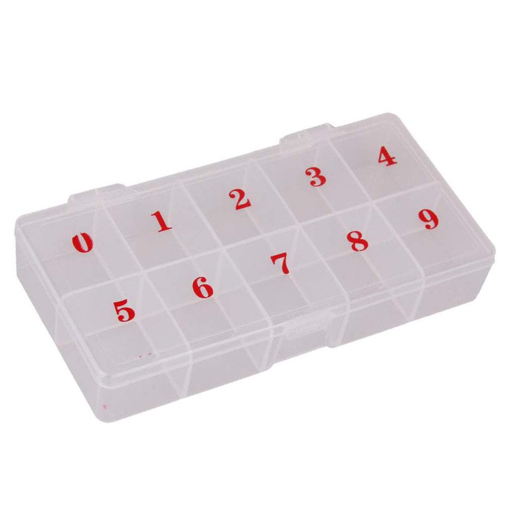 10 Grids Plastic Fake Nail Tips Storage Case Box - Nail Art Organizer Container for Acrylic Nails, Press On Nails & Nail Extensions - Perfect for Salon, Home Manicure & Professional Nail Artists
