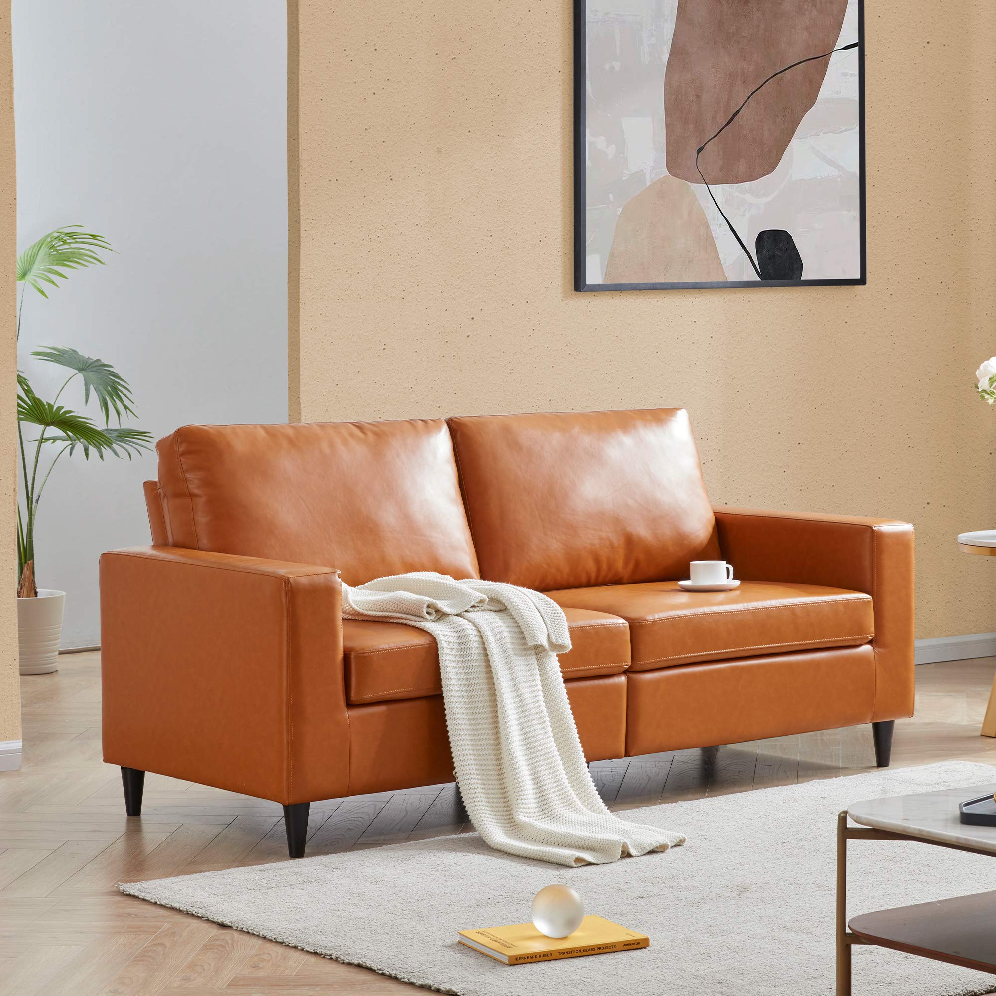 Harper & Bright Designs Modern 3-Seater PU Leather Sofa - Brown Upholstered Living Room Couch for Home & Office | Comfortable Seating for Family Gatherings, Movie Nights & Workspaces
